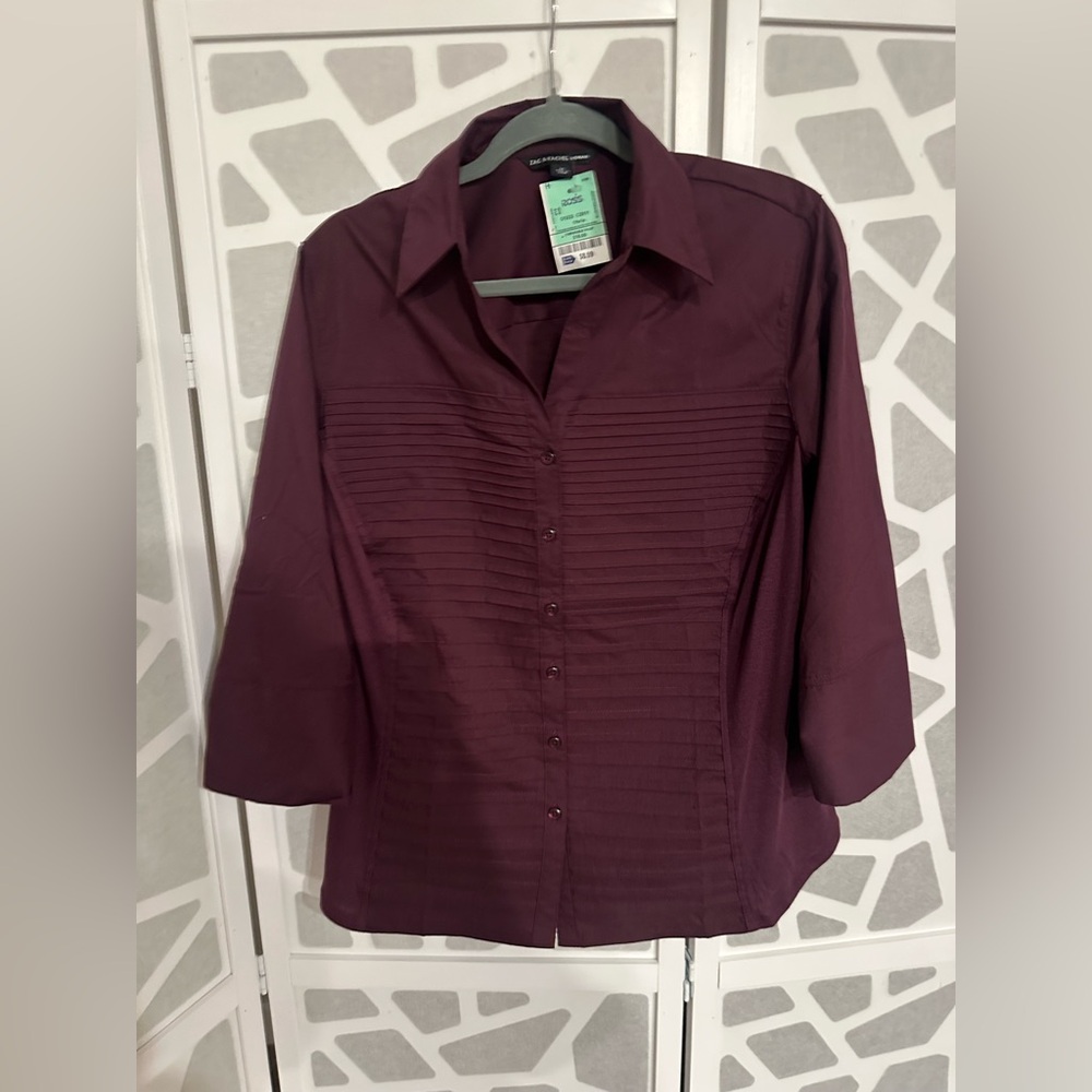 Zac & Rachel Plum Button-Front Pleated Blouse